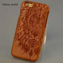 Lion head Engraving Cherry Walnut Pear Bamboo Wood Grain Cell Phone Case For Apple iPhone 7 7plus 6 Plus Custom name