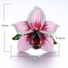 100% 925 Sterling Silver Flower Rings Women Red Stone and Big Pink Enamel Ring for Women Gorgeous Enamel Flower Jewelry Rings france dyxytwe ladybug pink flower tassel luxury jewelry women gift enamel glaze jewelry