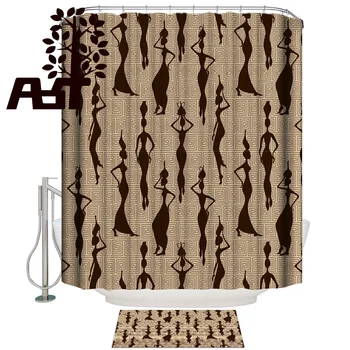 

Art Store African Pattern Bottle Shape Bathroom Accessory Sets Shower Curtain Sets Waterproof Bathroom Modern Fabric Rings Women