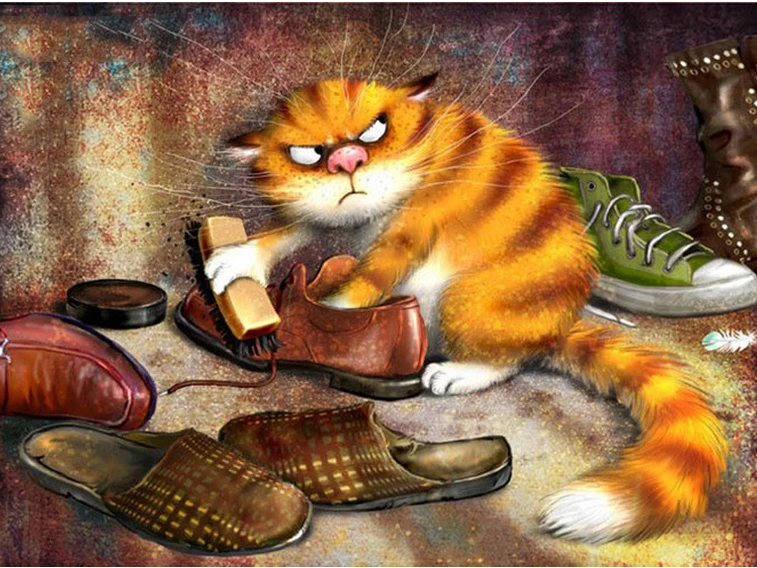 

5D DIY Full Round Diamond Diamond Painting Embroidery Cross-stitch "Rub boots cat" Rhinestone Mosaic Painting Decor Cartoon