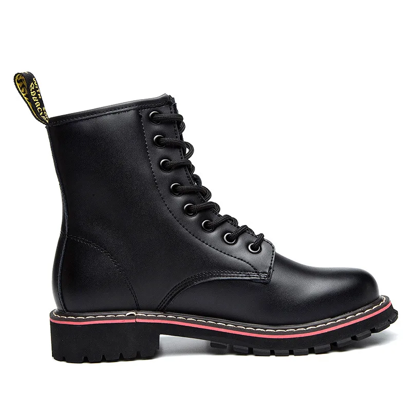 

Fashion Leisure Winter Motorcycle Boots Women Round Toe Low Hoof Heels Lace up Martin Boots Sewing Ankle Punk Ladies Shoes