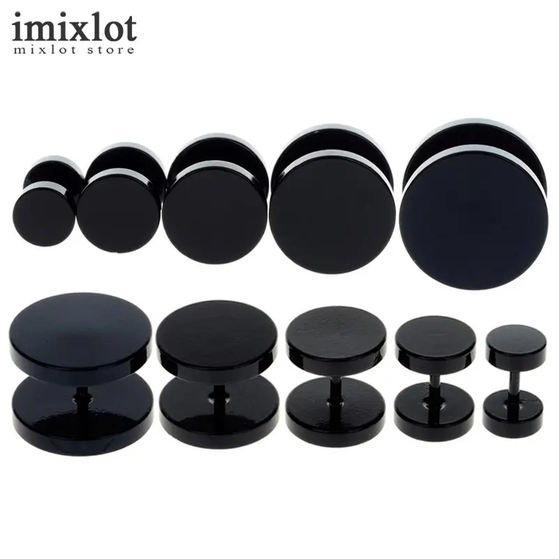 

Imixlot Brand High Quality 10pcs Black Stainless Steel Fake Cheater Ear Plugs Gauge Body Jewelry Pierceing Earring For Men