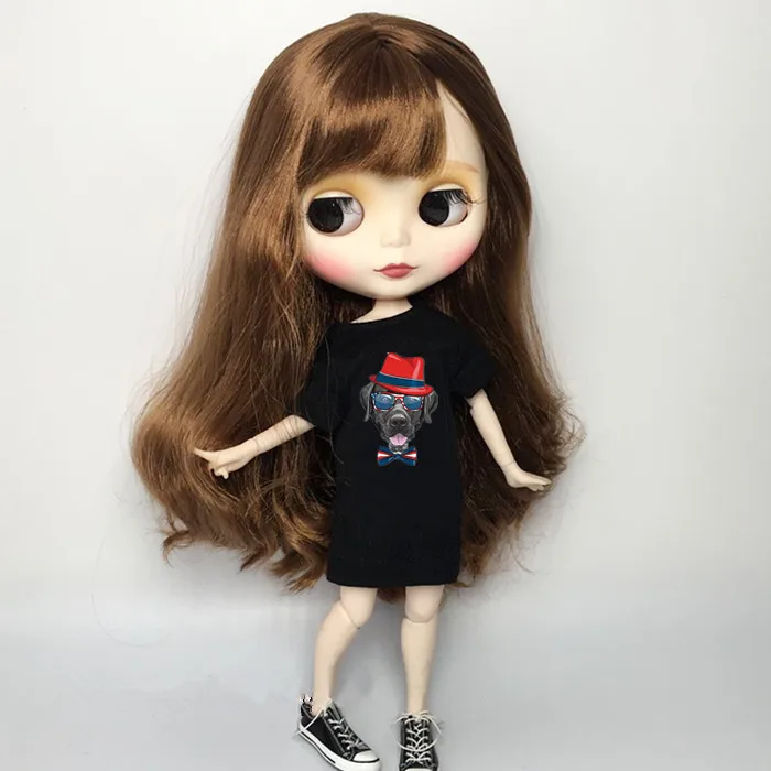 1 шт., модная одежда для кукол Blyth, черная футболка, одежда с надписью для pullip Blyth Momoko, obistu licca 1/6, Одежда для кукол для Барби - Цвет: F