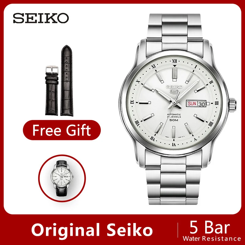 Мужские автоматические механические часы SEIKO 5 100% оригинальные наручные с барами