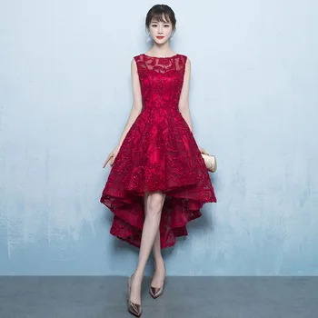 

2020 Sleeveless Sexy Evening Dress Robe De Soiree Fashion O-Neck Prom Party Gowns Burgundy Elegant Chinese Bridal Dresses