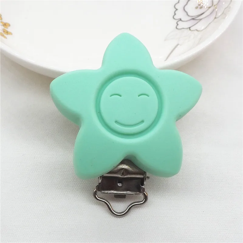 Mint Chenkai 20 шт Силиконовая соска-пустышка с цветами и смайликом для лица, пустышка, держатель для зубов, клипсы, сделай сам, звезда, детская игрушка-пустышка, аксессуары - Цвет: Mint
