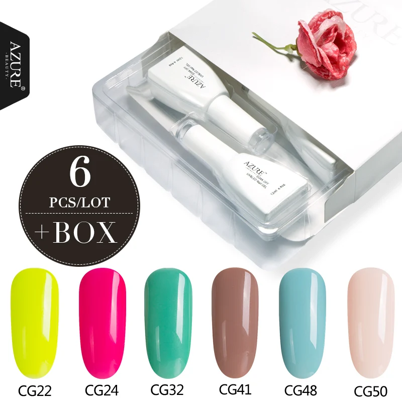 

Azure Beauty 12ml Nail Gel Lacquer Set 6Pcs/Lot Long-Lasting Gel Fresh Color Gel Polish With Box Soak Off UV Nail Gel Polish