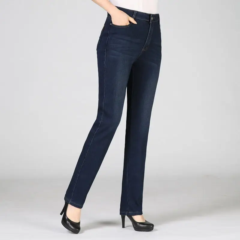 Mezclilla Espesar Azul Denim De Rectos Oscuro Pant Jeans Lana Blue Vaqueros Invierno Mujer Pantalones Casual Mujeres Las Jean ASBAO