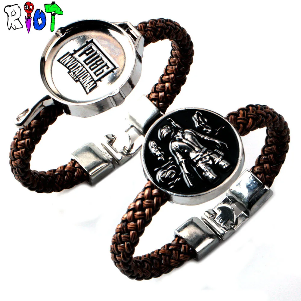 

Playerunknown's Battlegrounds Bracelet PUBG Logo Figure Pan Weapon Design Leather Braided Bangle Charms Souvenirs Chicken Dinner
