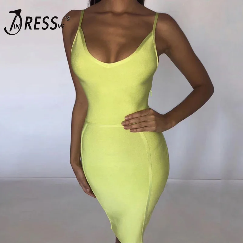 

INDRESSME Women Sexy Strap V Neck Bodycon Sleeveless Bandage Dress Party Club Dress Vestidos 2019 New Summer Neon Color Fashion