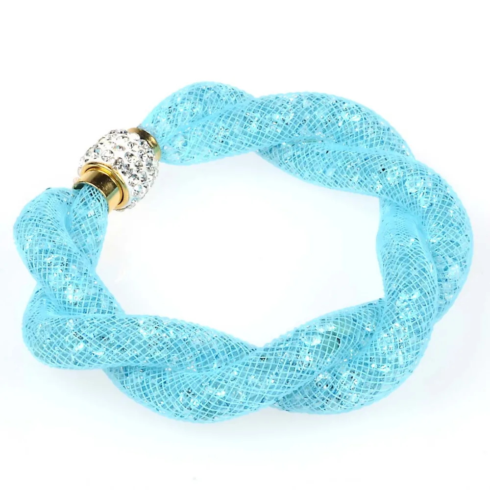 Miasol Crystal bracelet/bangle with pave crystal magnetic clasp,crystal sparkling dust weave hollow punk bracelet christmas gift 4