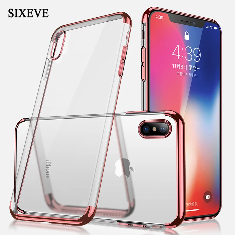 

Luxury Plating Phone Case For iPhone X 8 7 6 6S Plus SIXEVE Transparent Silicone Back Cover For iPhone 6Plus 6SPlus 7Plus 8Plus