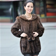 ZDFURS * Winter Women’s Genuine Natural Knitted Mink Fur Coat with Hoody Lady Wam Outerwear Female mink Garment