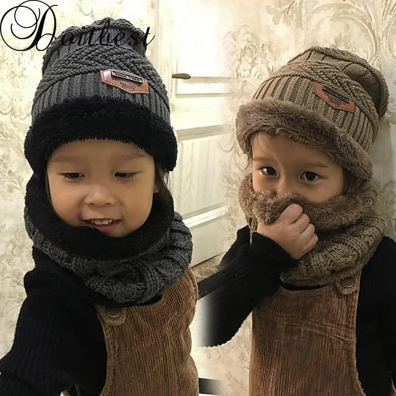

Doitbest knit scarf hat kids Beanies Knitted fur Child Winter Hat Caps Bonnet For boys girls Beanie Casual Earflap cap