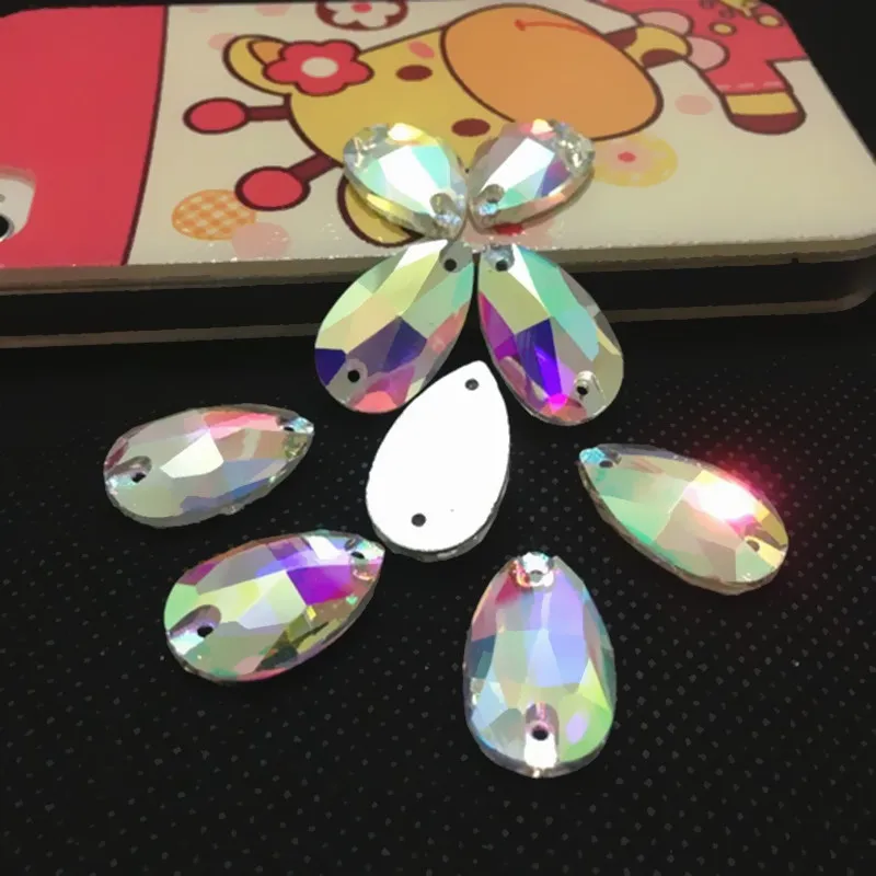 

7x12mm 10.5x18mm 13x22mm 17x28mm 22x38mm Sew on Pear Rhinestone Crystal AB color Droplet sewing crystal