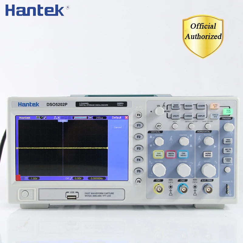 Hantek DSO5202P цифровой осциллограф 200 МГц полоса пропускания 2 канала PC USB lcd Портативный электрический осциллограф 7 дюймов