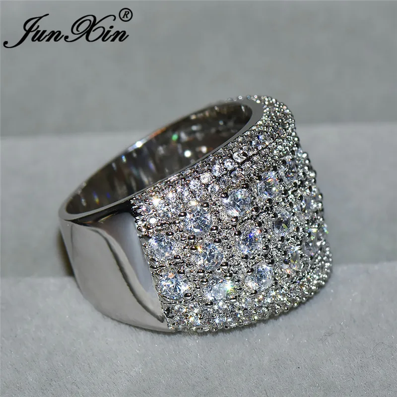 JUNXIN блестящие женские большие кольца для помолвки серебро 925 пробы белые синие Хрустальные Обручальные кольца для женщин ювелирные изделия