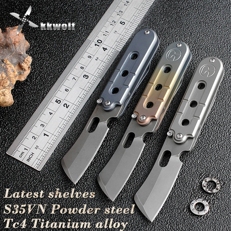 

KKWOLF S35VN blade folding knife portable key chain pocket knife titanium handle sharp camping tactical hunting knife EDC tools