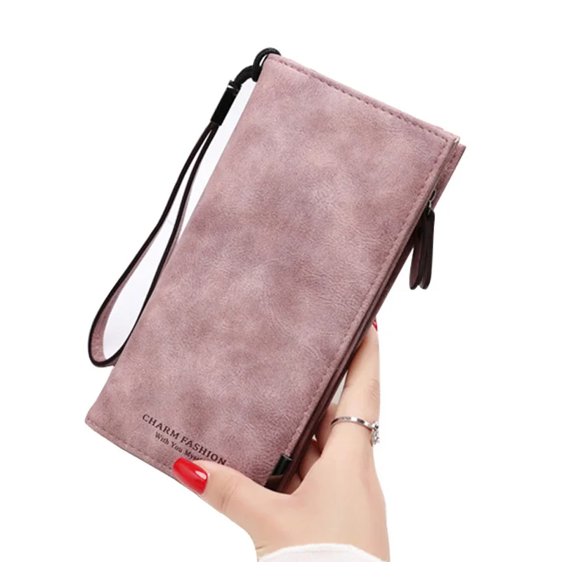 

2018 Nubuck Leather Women Wallet Female Long Clutch Lady Wallet Portomonee Rfid Luxury Brand Money Bag Magic Zipper Coin Purse