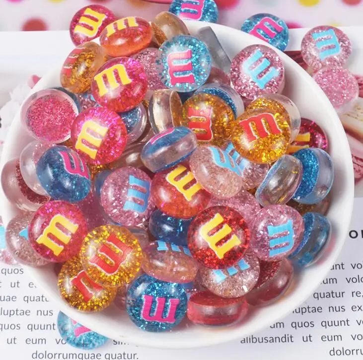 20/100 Kawaii Flatback Resin Cabochons Resin Chocolate Beans M Miniature Chocolate Bean DIY Scrapbook Embellishment Deco Parts