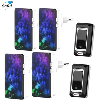 

Saful EU/US/UK/AU Plug Wireless Button Doorbell 2 Out Transmitters + 4 Doorbells Receiver Combination