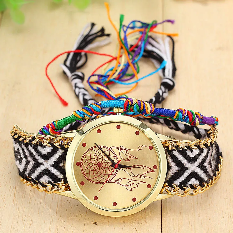 Винтажные женские этнические плетеные кварцевые часы ручной работы, вязаные наручные часы Ловец снов, подарки LL@ 17 - Цвет: color 7