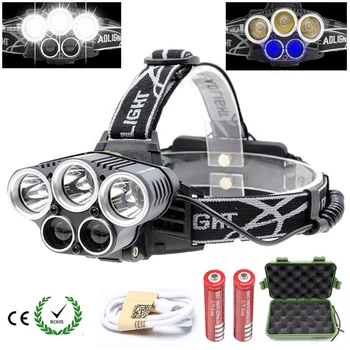 

High Power 5 LED Headlamp XML T6 Q5 LED Headlight 15000 Lumens 6 Modes LED Head Lamp for Outdoor Fishing Flashlight Head Light