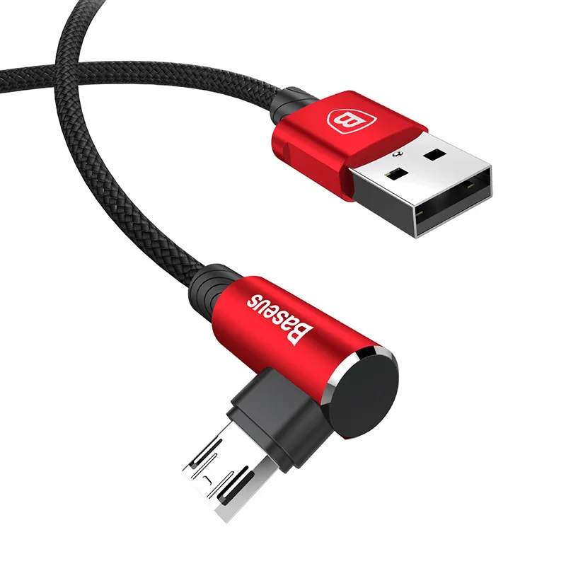 Baseus 90 градусов Micro USB кабель Быстрая зарядка зарядное устройство для мобильного телефона кабель для передачи данных кабель Microusb для samsung Xiaomi Android 2 м - Цвет: Red