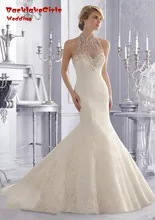 fashion mermaid long wedding dress 2017 custom made high neck beaded apliques lace tulle women bridal marry gowns vestido noiva