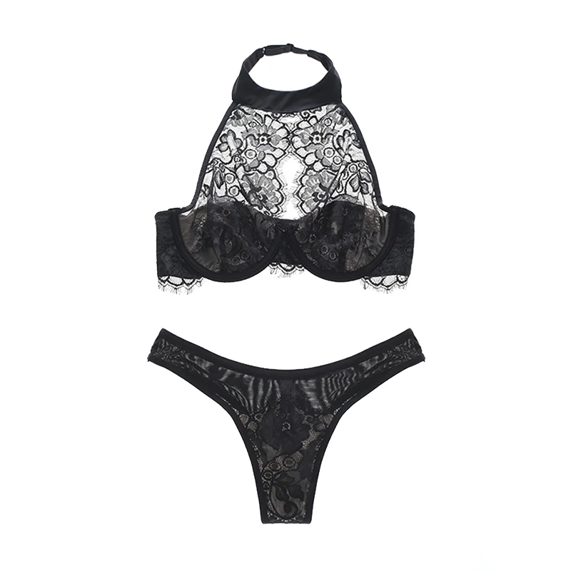 S119 Sexy Ultra thin Halter neck Racerback Lace Women's Bra and thong