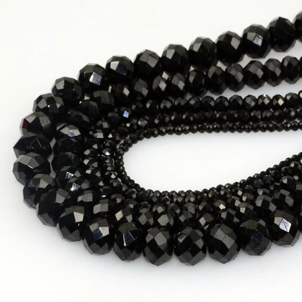 

Bright Quality Cutting Natural Black Spinel Faceted Loose Rondell Beads 2x1.5mm,3x2mm,4x2mm,6x4mm,8x5mm