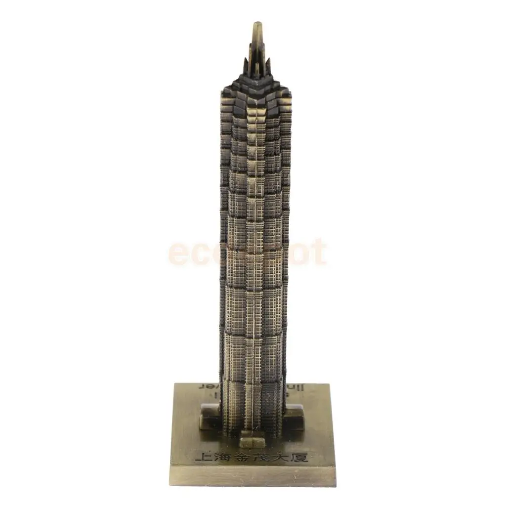 2pcs Vintage Metal Jin Mao Tower Statue and Shanghai Tower Building Statue Figurine Travel Souvenirs Art Crafts