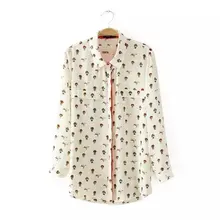 Nice Spring Blouses Women Shirt Full Length Sleeve Fake Pockets Decorated Printed Shirt OL Commuter Shirt Tops Camisas GB8088
