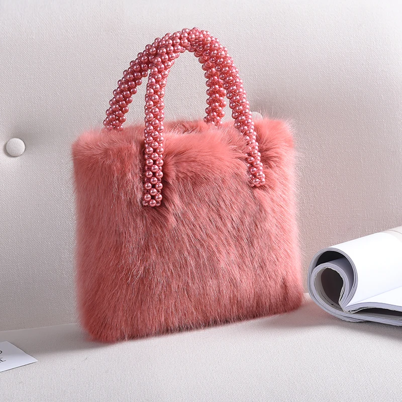 Faux Fur Square Bag Women Handbag 2018 Winter Fashion Lady Handbags with Pearl Handle Faux Fur Square Bag Women Handbag 2018 Winter Fashion Lady Handbags with Pearl Handle