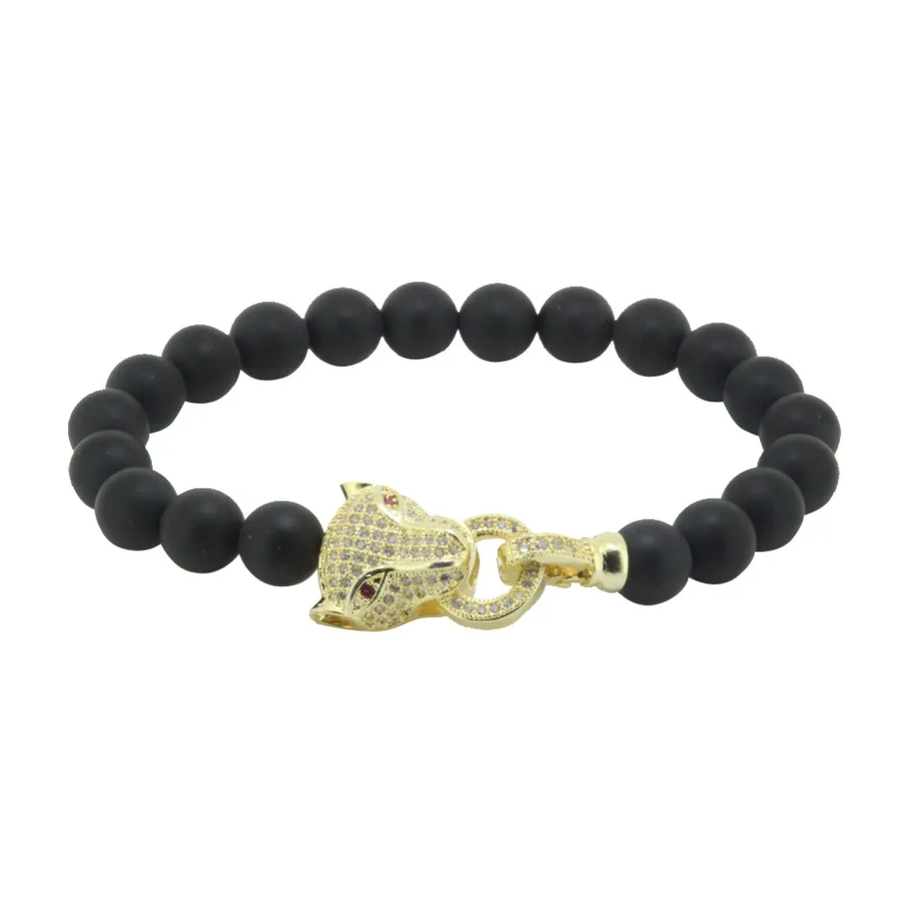 

2017 Fashion Anil Arjandas Men Bracelet Leopard Clasp Charm Micro Pave White Cubic Zircon Matte Black Beads Yoga Bracelets