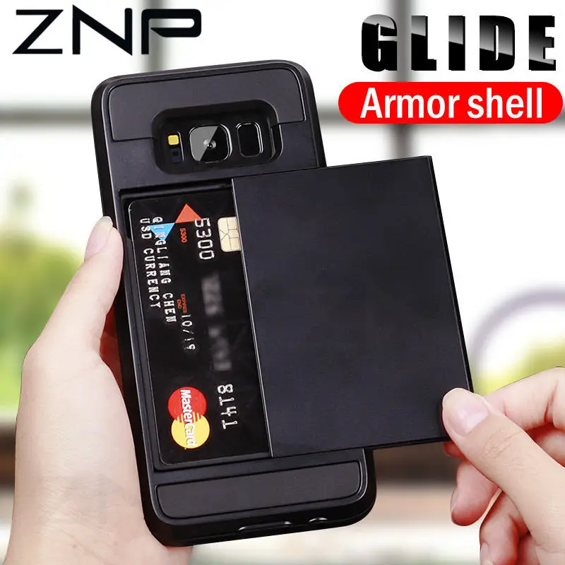

ZNP Armor Slide Card Holder Phone Case For Samsung Galaxy S9 S8 Plus S7 S6 Edge Full Cover For Samsung Note 9 8 A3 A5 A7 Cases
