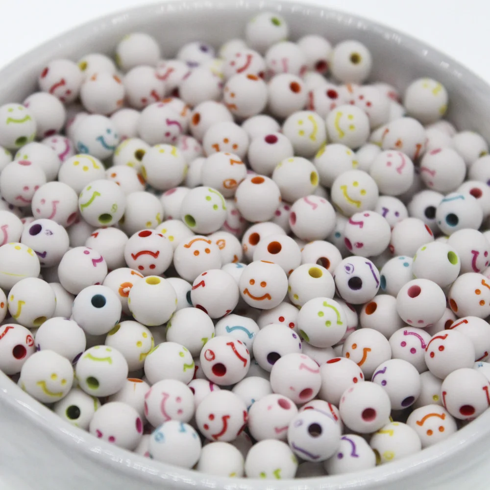 

CHONGAI 100Pcs Smiley Face Round Acrylic Beads Mixed Color For Jewelry Making