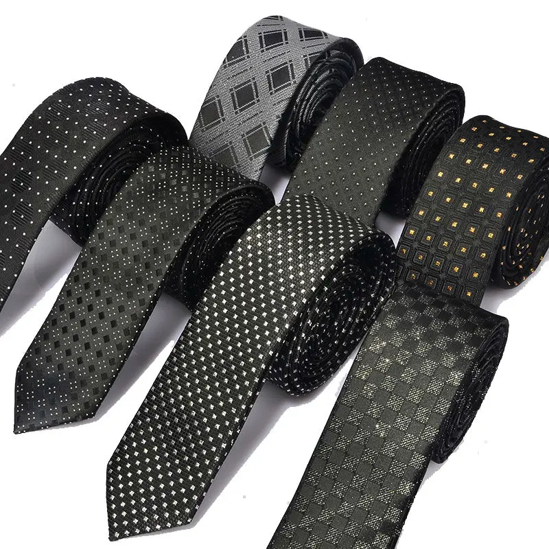 

New Men's Casual Slim Ties Classic Polyester Woven Party Neckties Fashion Plaid Dots Man Neck Tie For Wedding Business Male Tie