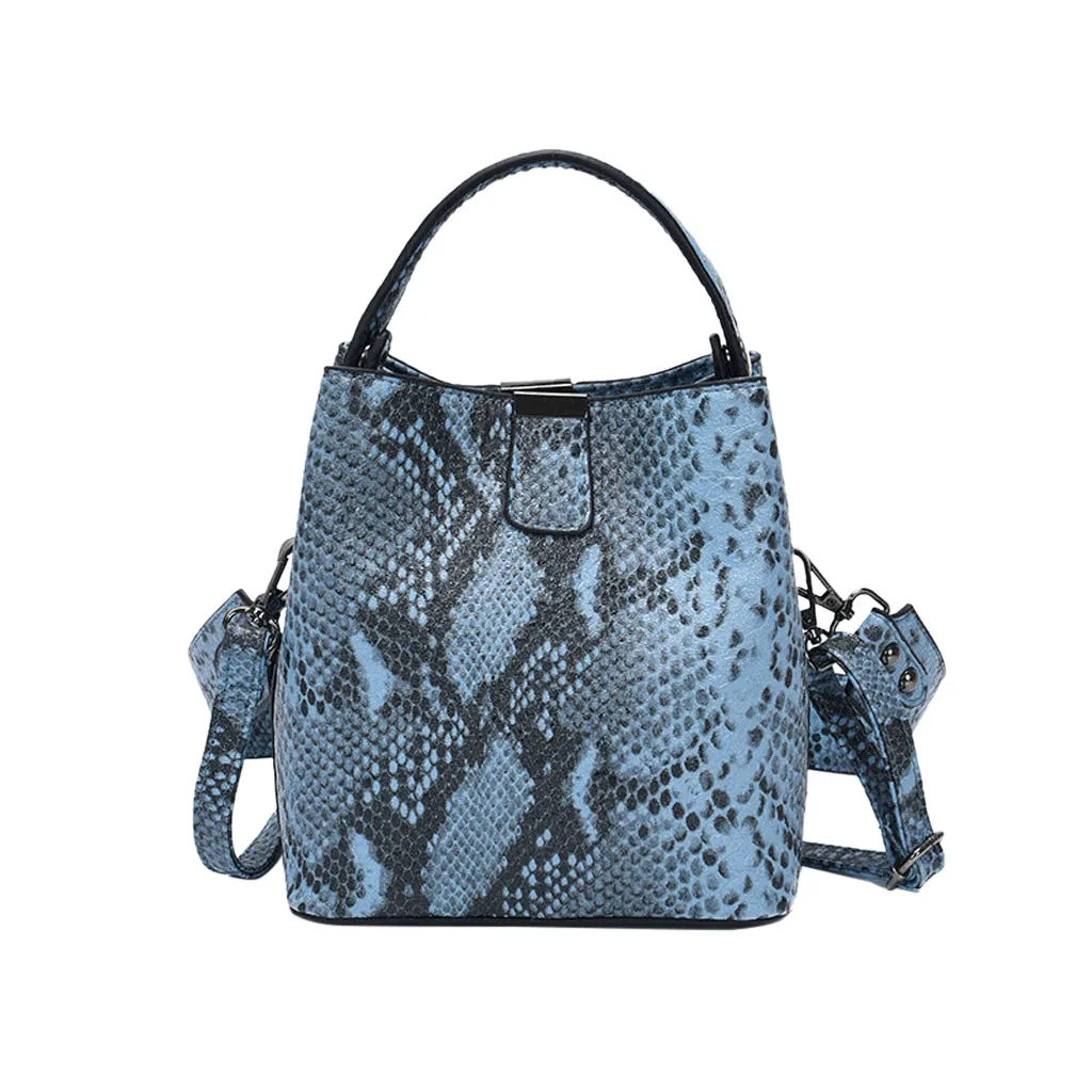 Женская сумка со змеиным принтом, сумка-мешок, Женская Роскошная брендовая сумка из искусственной кожи, сумки на плечо, брендовые дизайнерские женские сумки через плечо - Цвет: Синий