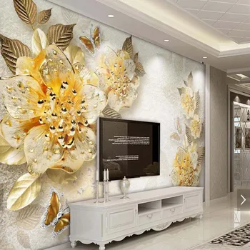 

Gold Flower Jewelry Photo Wallpaper Mural TV Background Wall Decorative Wall Paper Nature Papier Peint En Rouleau Custom Size