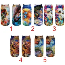 Унисекс пары абстрактные красивые женщины масляной живописи стиль низкий вырез короткие носки лодки красочные 3D цифровой печати смешные чулочно-носочные изделия