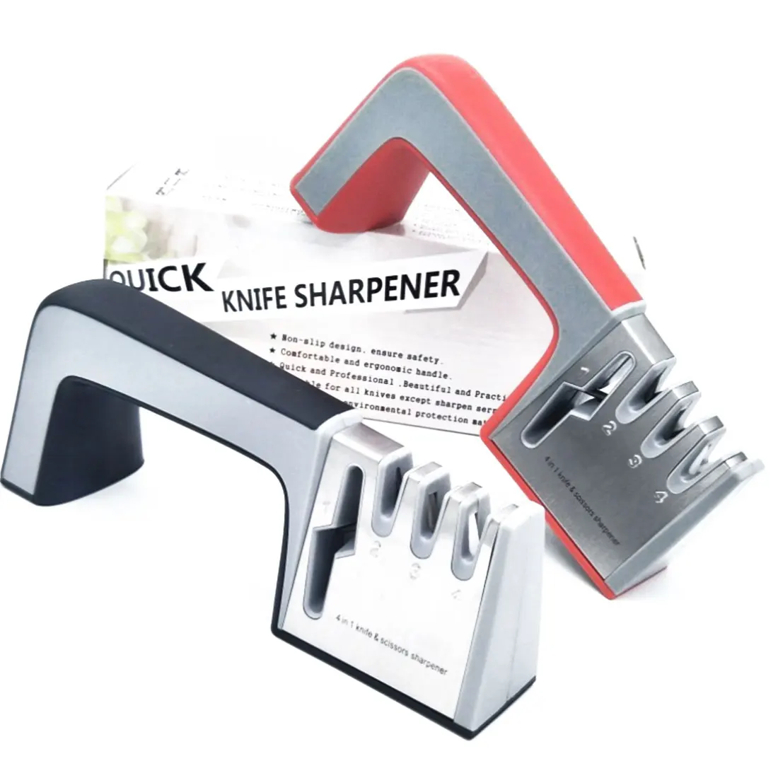 Knife Sharpener 4 in 1 Diamond Coated&Fine Ceramic Rod Knife Shears and