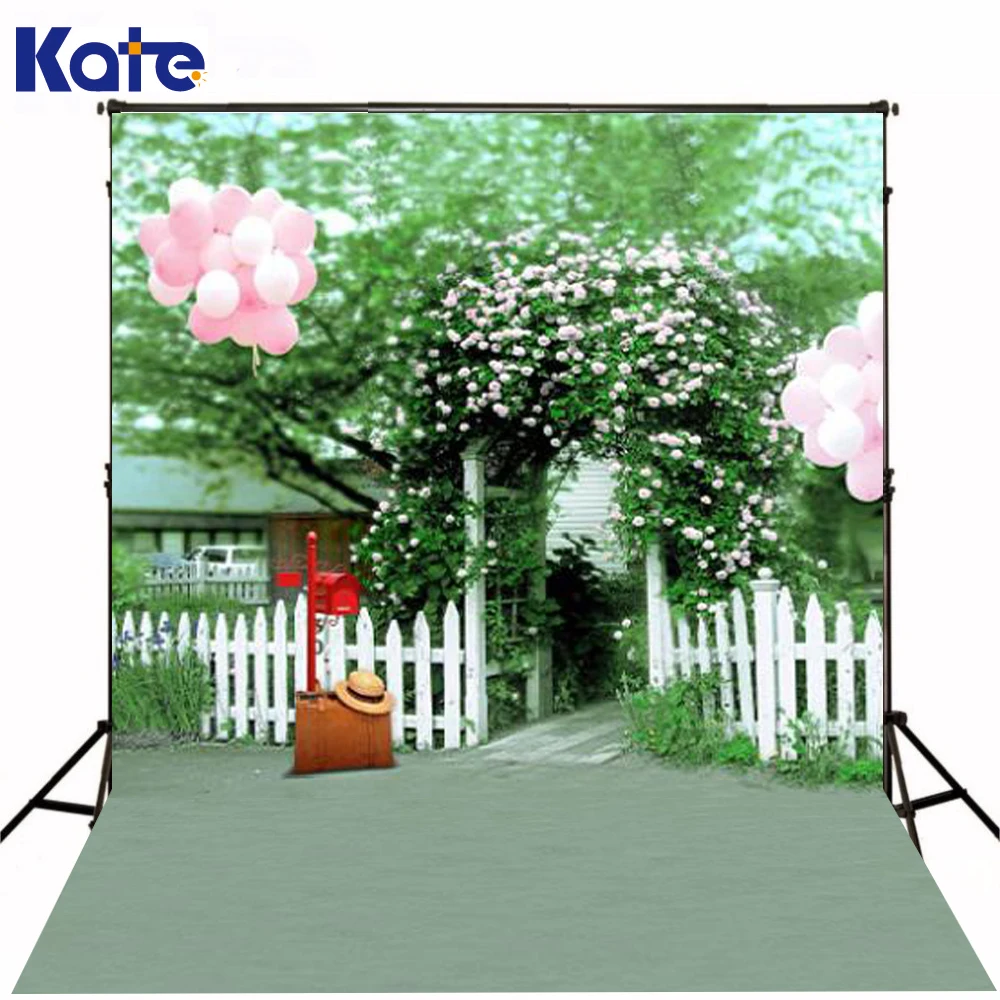 

Kate Digital Printing Photography Backdrops Patio Door White Flowers Backdrops Pink Balloon Green Photographic Background