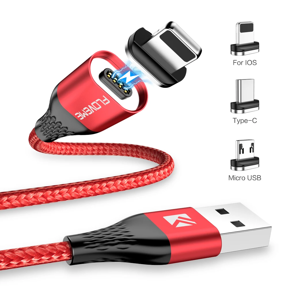 

FLOVEME 1M USB Cable Type C Micro USB Cable Fast Charging Wire Nylon LED Magnetic Charger Data Cord Cabo 3A Magnetic For iPhone