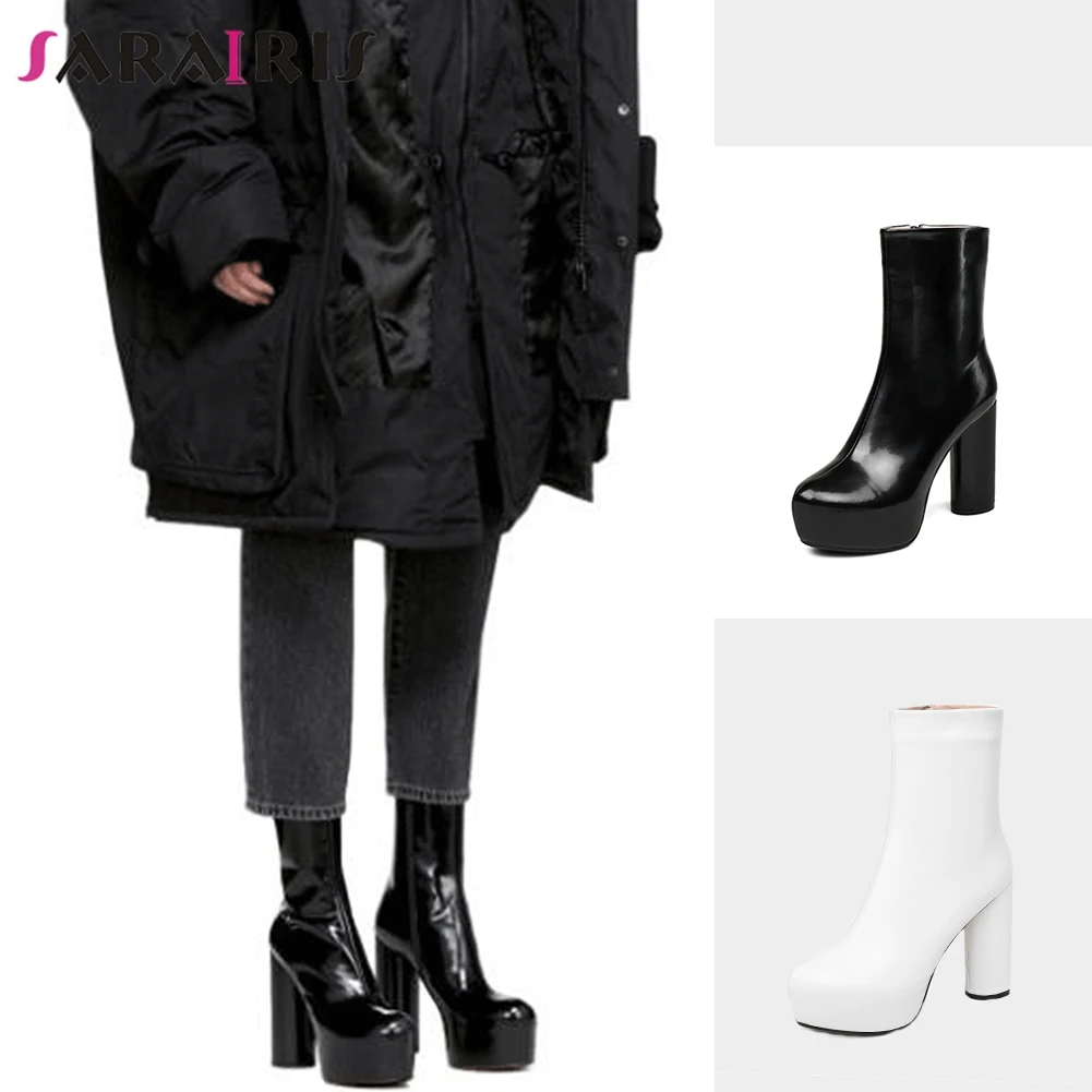 

SARAIRIS New Luxury Brand Ankle Boots Women 2019 Autumn Quality Genuine Leather Booties Super High Heels Shoes Woman 34-43