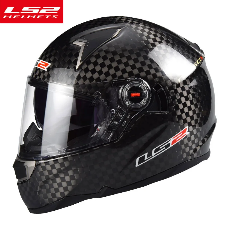 LS2 FF396 12K карбоновый шлем для мотоциклистов с двойным козырьком, противотуманные мото шлемы LS2 гоночный шлем ECE - Цвет: Bright black 2