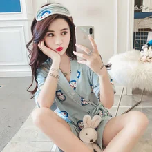 Летняя мода мультфильм Для женщин v-образным вырезом характер хлопка с коротким Специальное предложение с ограничением по времени пижамы для женщин; Большие размеры