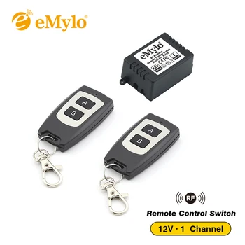 

eMylo RF DC 12V Wireless Switch, Remote Control Light Switch 433Mhz Black Type Transmitter 1 Channel Relay Remote Controller
