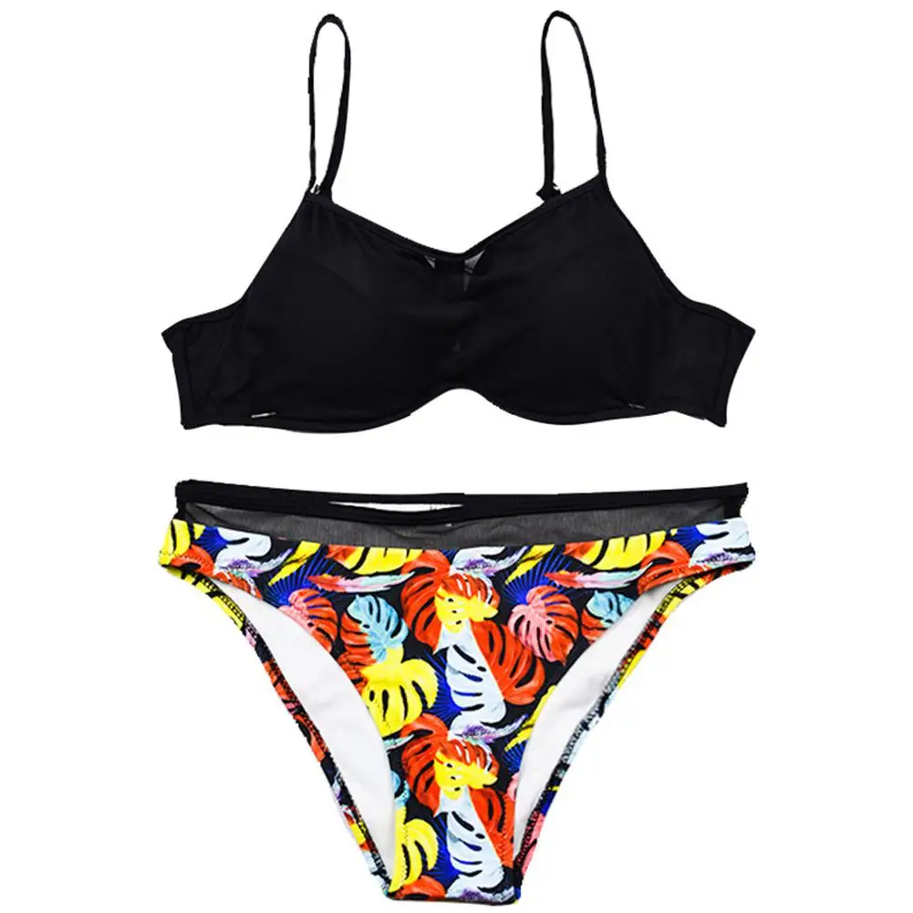 

HobbyLane Women Sexy Digital Printing Mesh Bikini Bra Briefs Set
