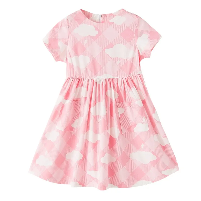 Summer Girls Sweet Clouds Print Short Sleeve Dresses Teenage Children Costume Girl Party Dress for 1